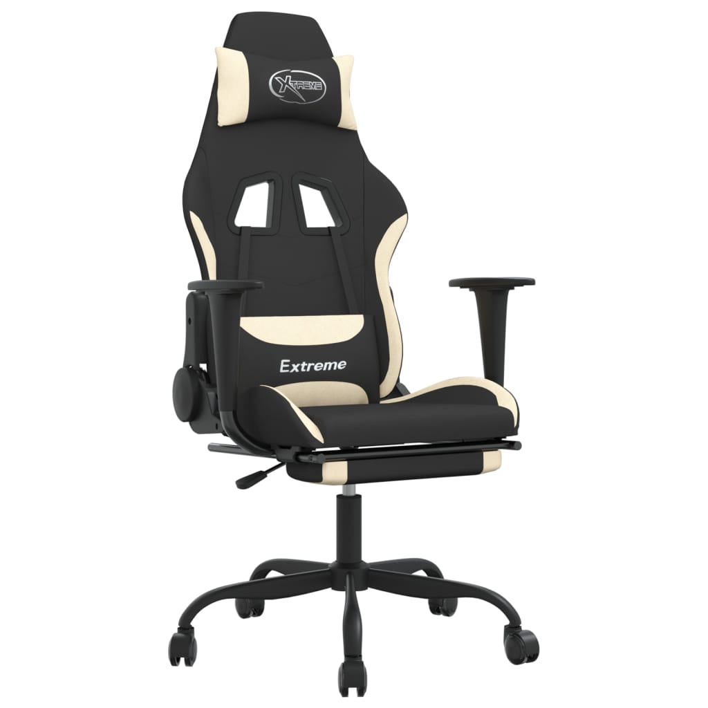 Silla gaming con reposapiés tela crema y negro vidaXL