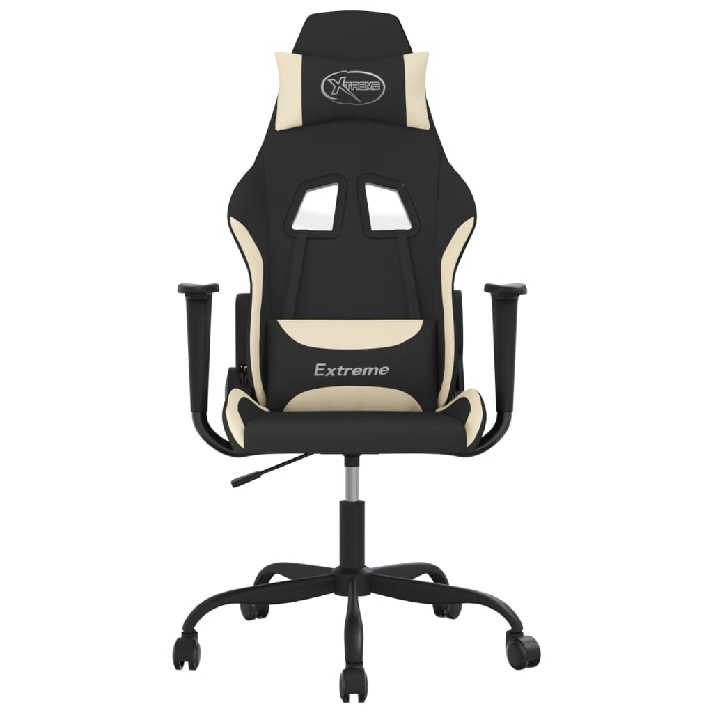 Silla gaming con reposapiés tela crema y negro vidaXL