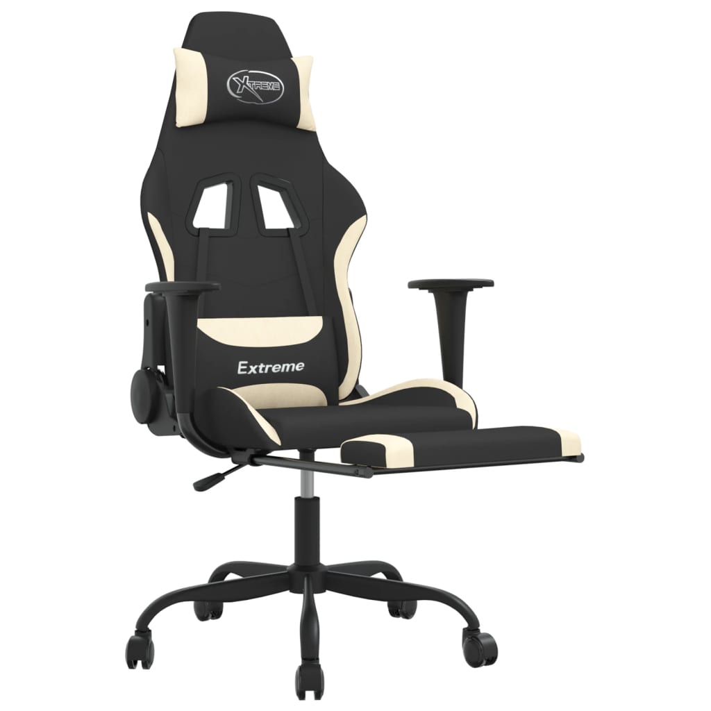 Silla gaming con reposapiés tela crema y negro vidaXL