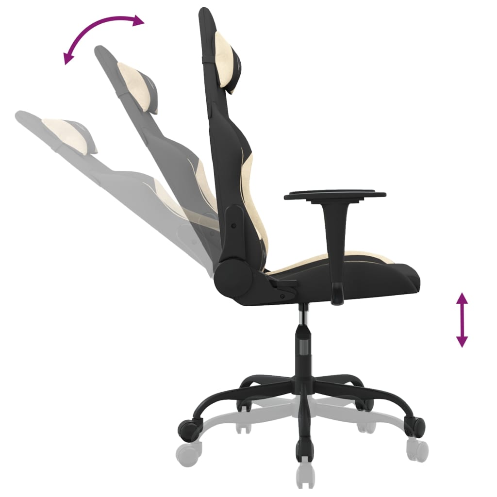 Silla gaming con reposapiés tela crema y negro vidaXL