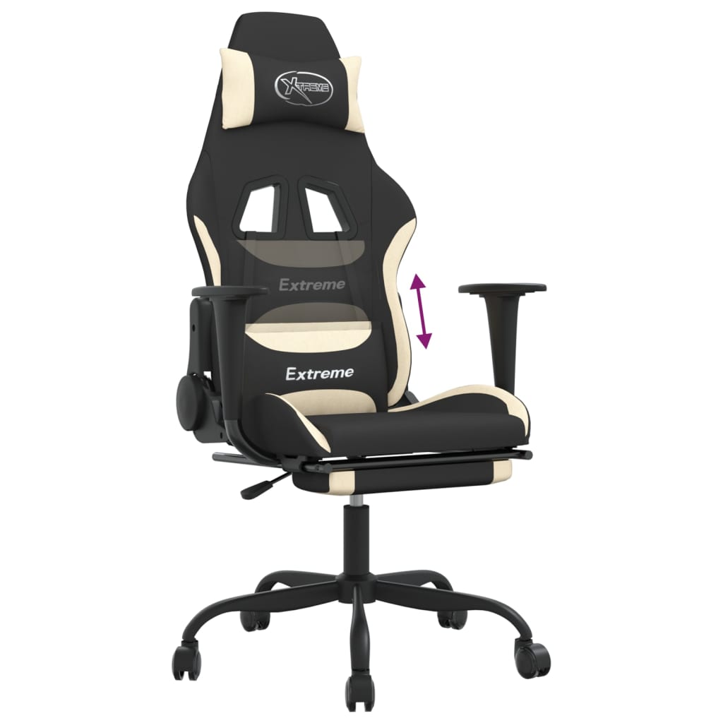 Silla gaming con reposapiés tela crema y negro vidaXL