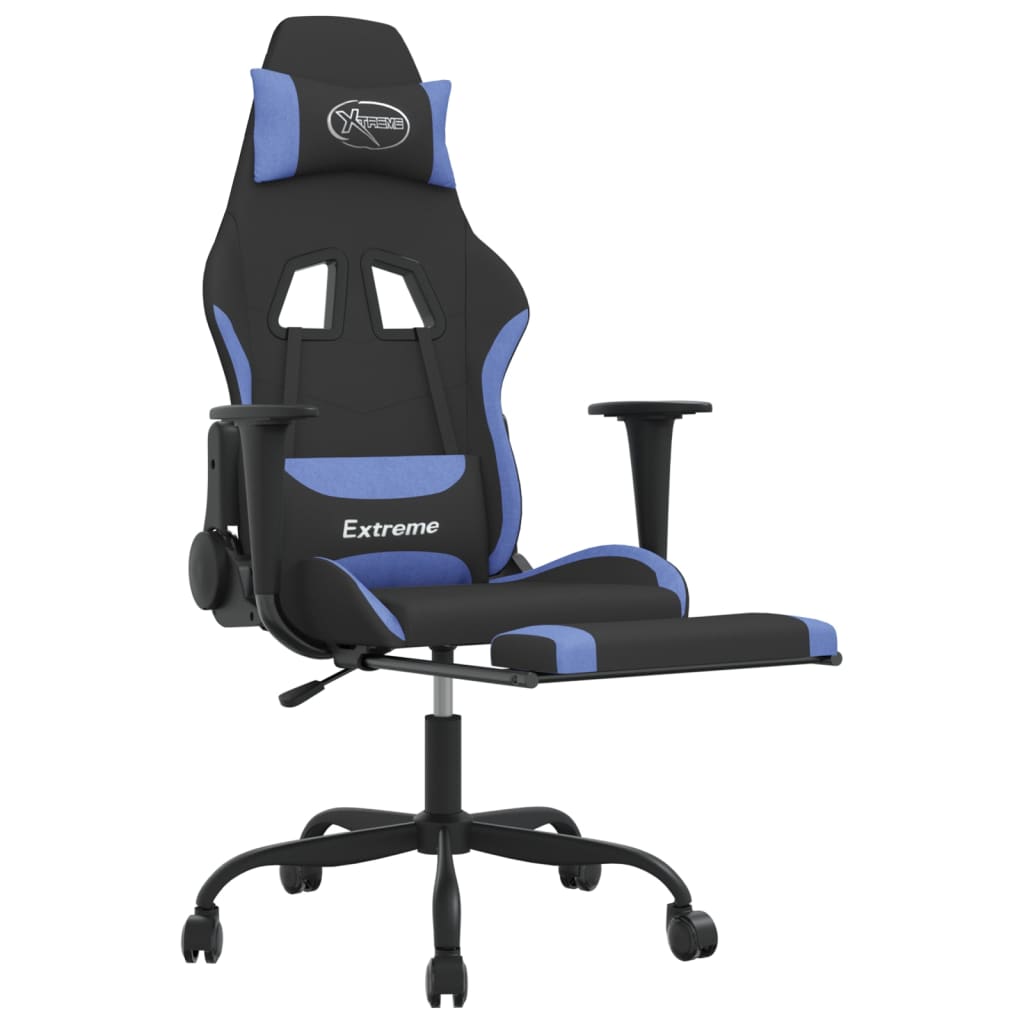 Silla gaming con reposapiés tela negro y azul vidaXL