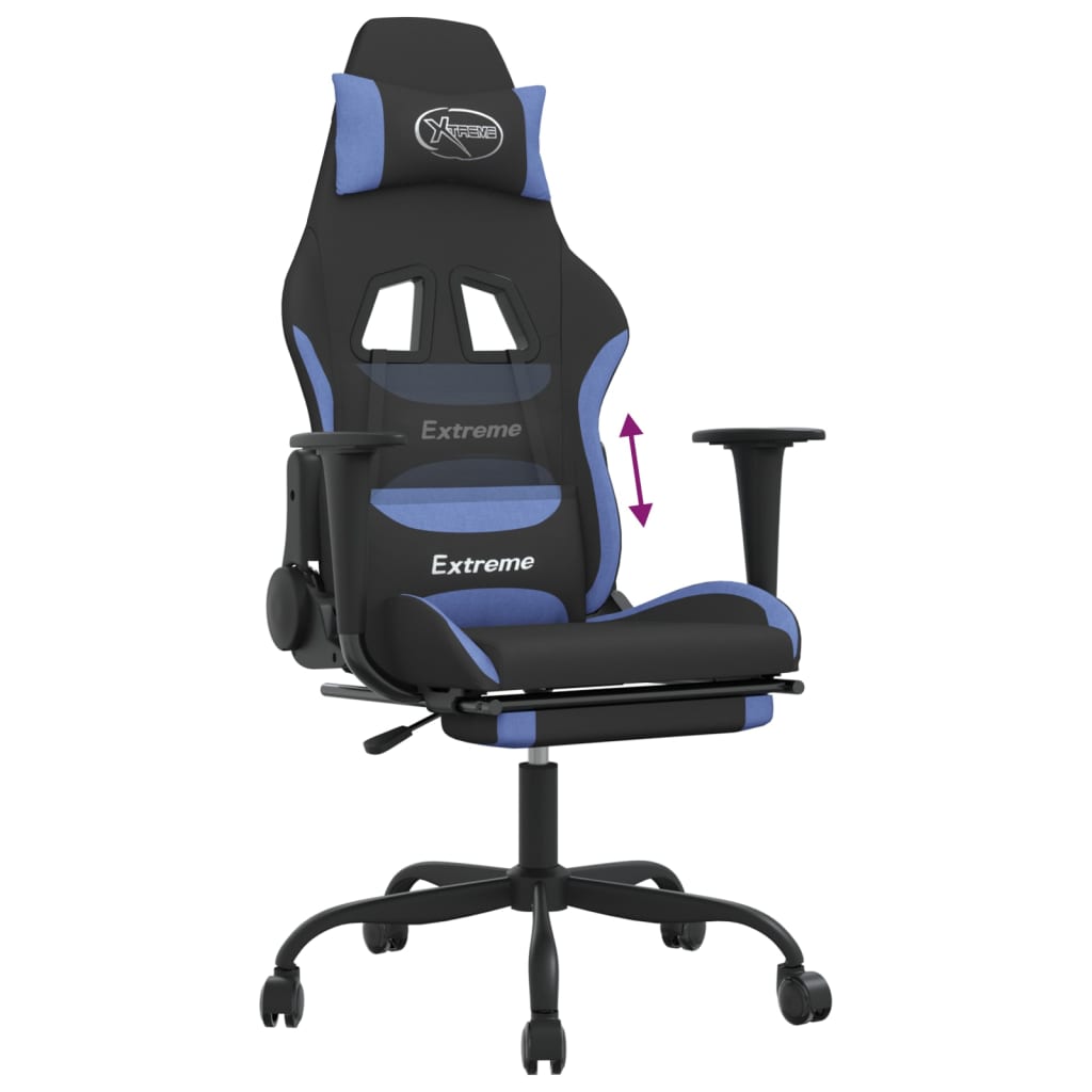 Silla gaming con reposapiés tela negro y azul vidaXL