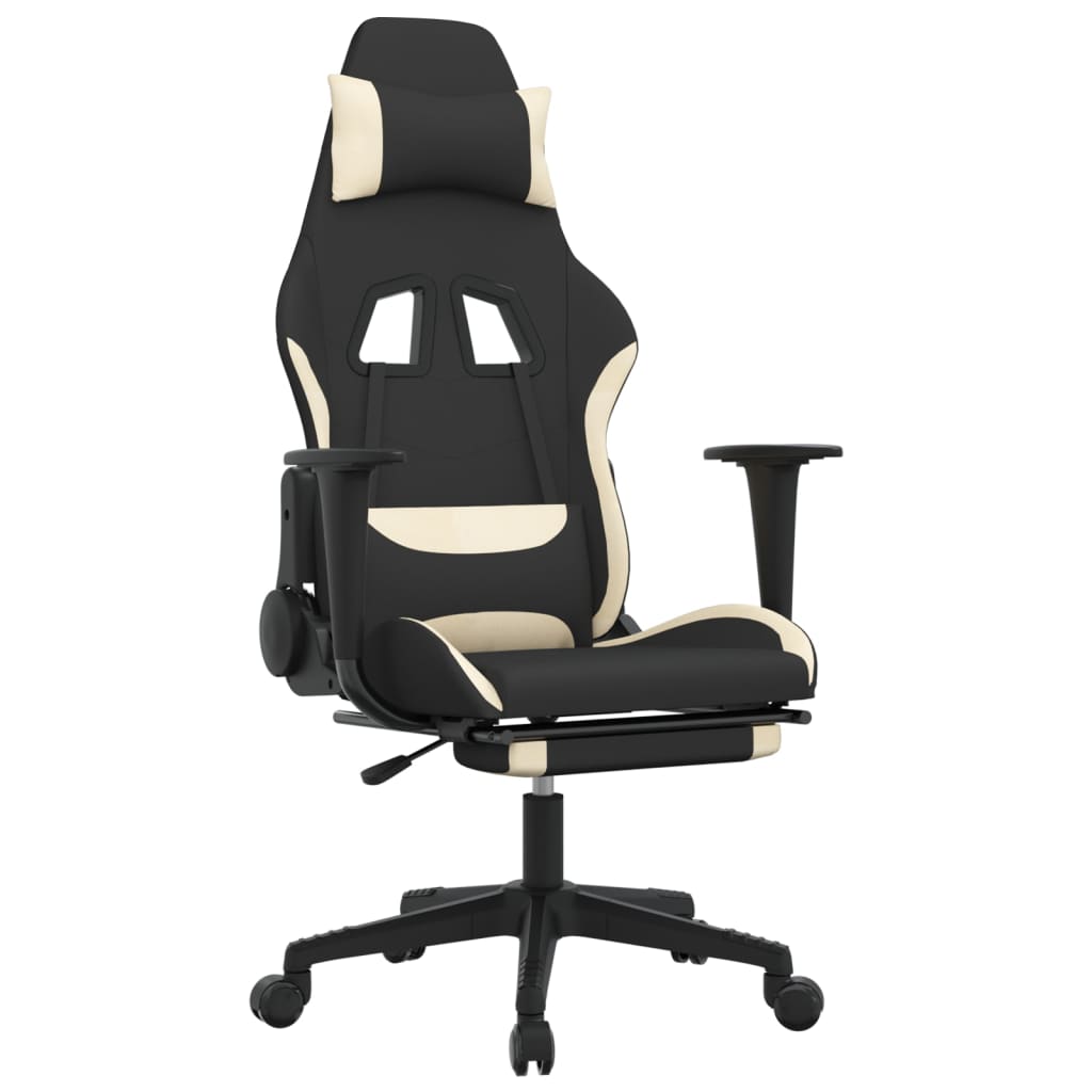 Silla gaming con reposapiés tela crema y negro vidaXL