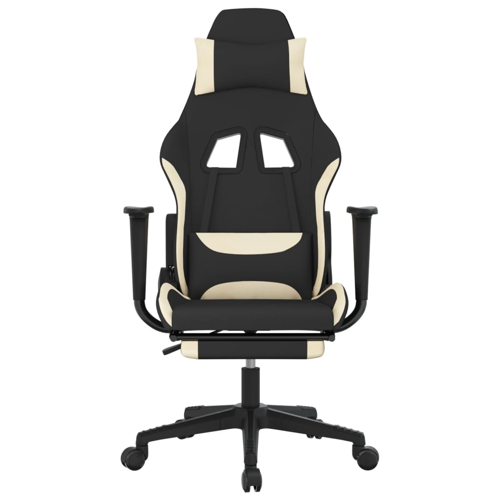 Silla gaming con reposapiés tela crema y negro vidaXL