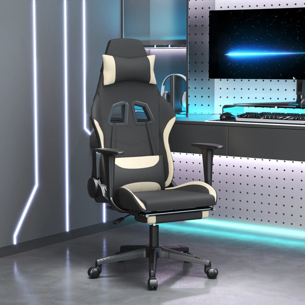 Vetonek Silla gaming con reposapiés tela crema y negro