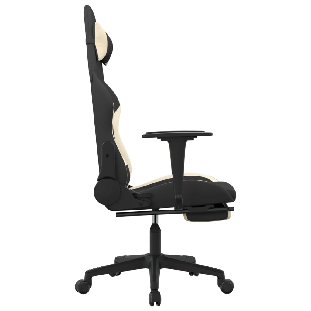 Silla gaming con reposapiés tela crema y negro vidaXL