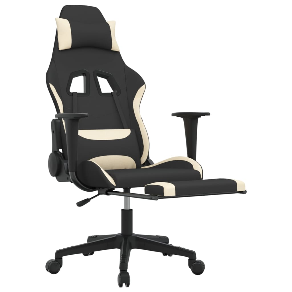 Silla gaming con reposapiés tela crema y negro vidaXL