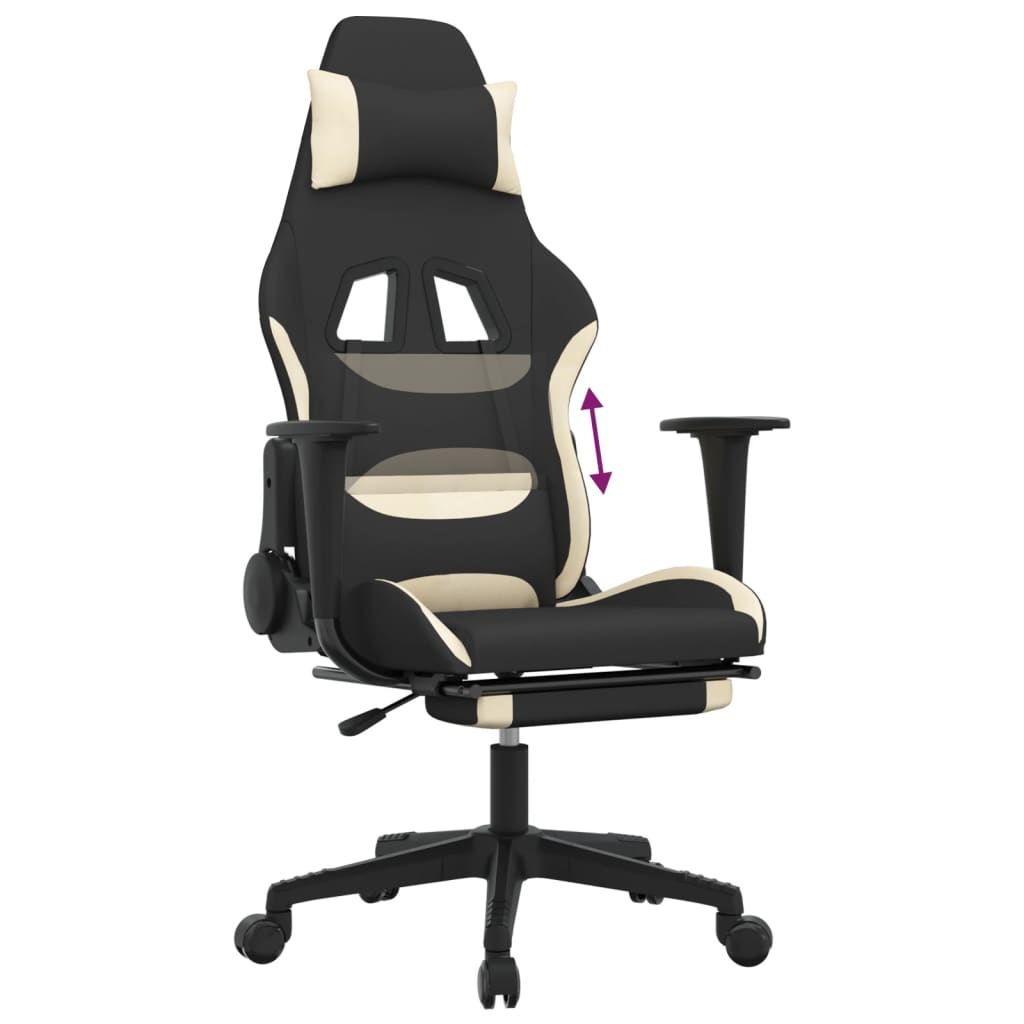 Silla gaming con reposapiés tela crema y negro vidaXL