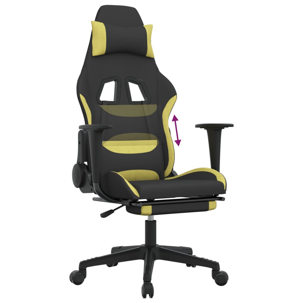 Silla gaming con reposapiés tela verde claro y negro vidaXL