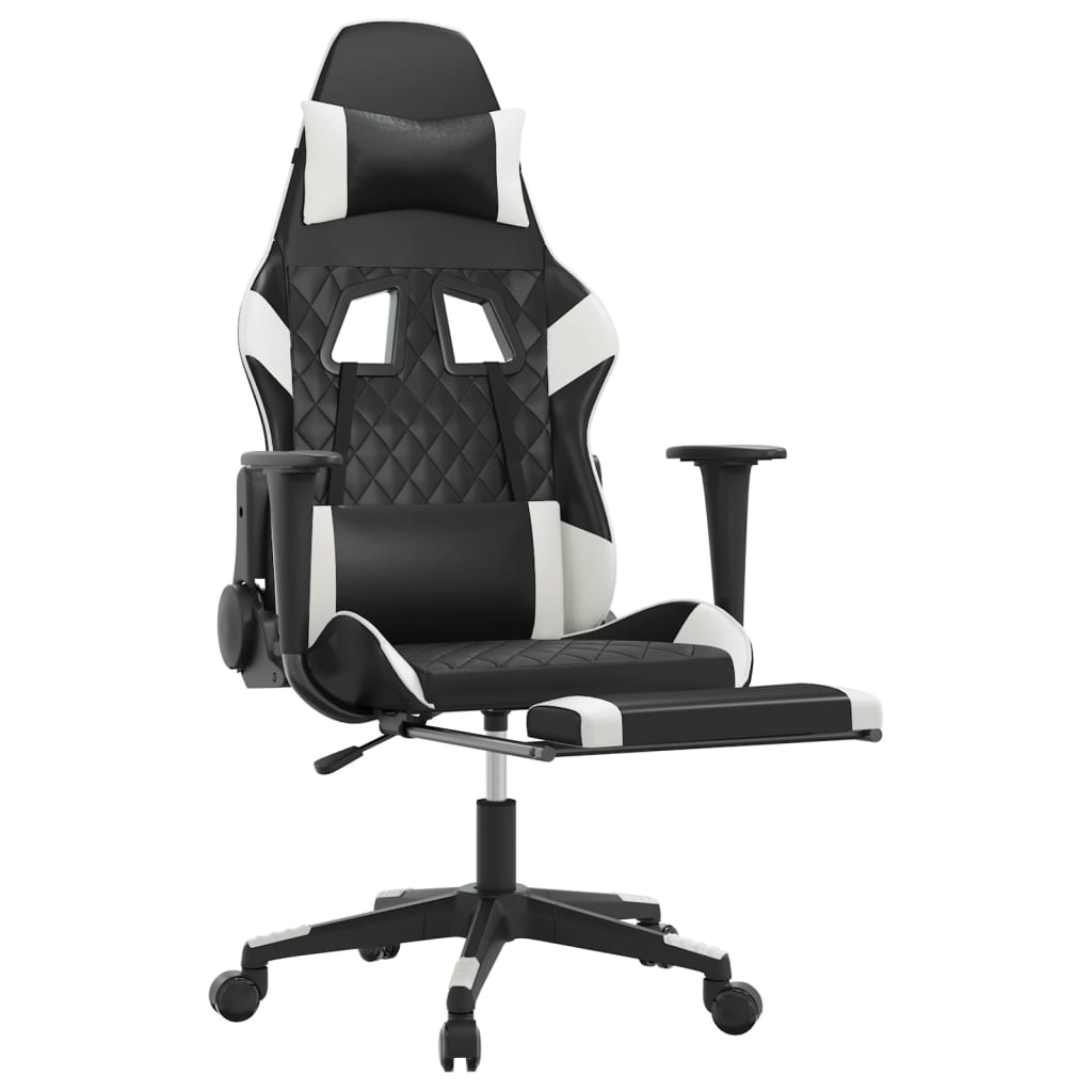 Silla gaming con reposapiés cuero sintético negro blanco vidaXL