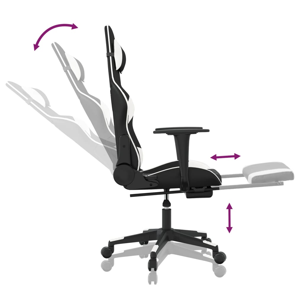 Silla gaming con reposapiés cuero sintético negro blanco vidaXL