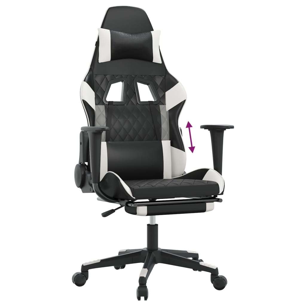 Silla gaming con reposapiés cuero sintético negro blanco vidaXL