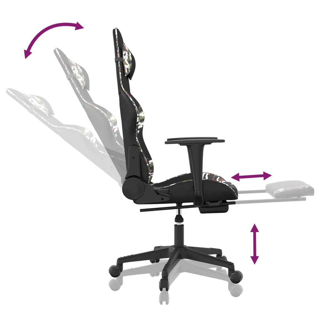 Silla gaming con reposapiés cuero sintético negro camuflaje vidaXL