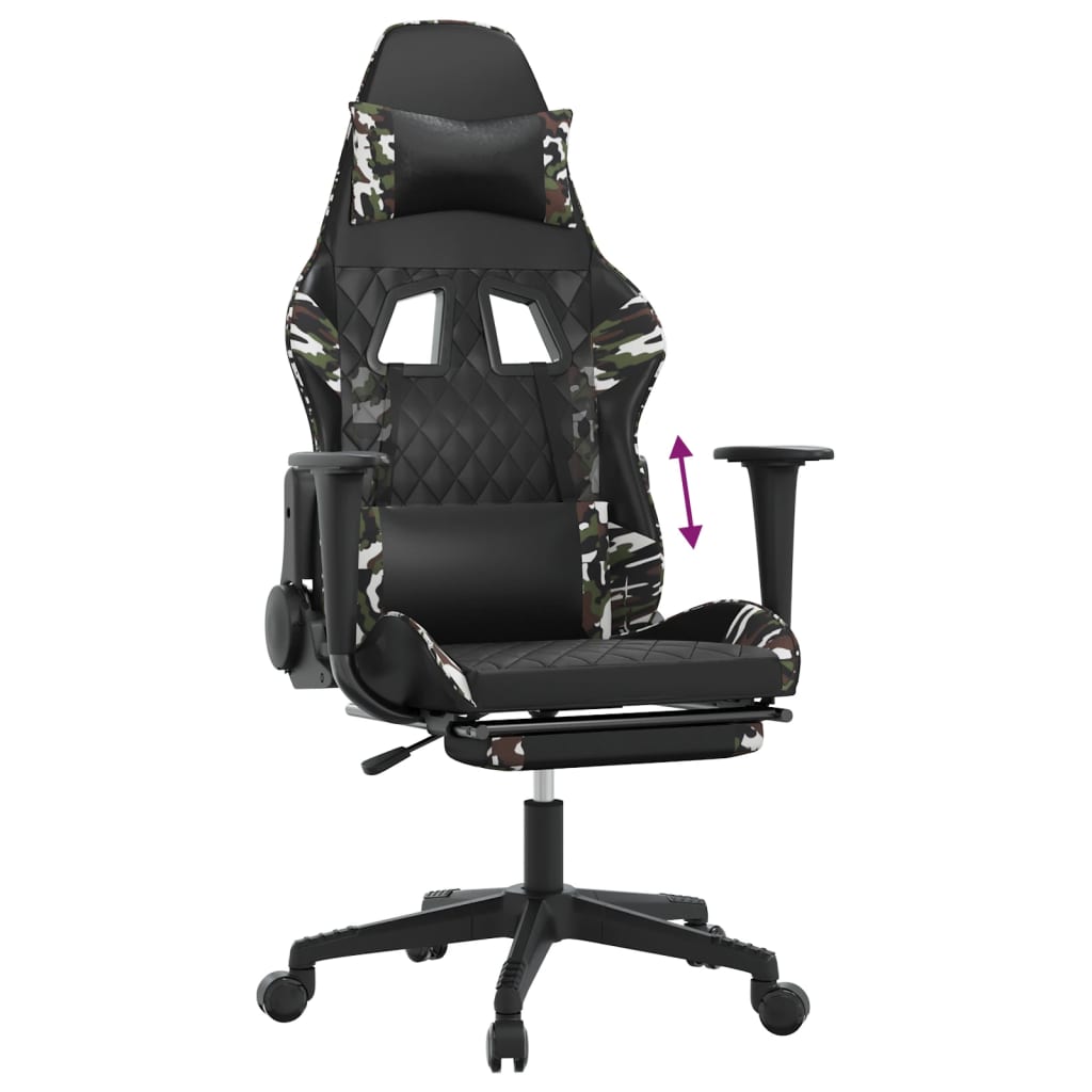 Silla gaming con reposapiés cuero sintético negro camuflaje vidaXL