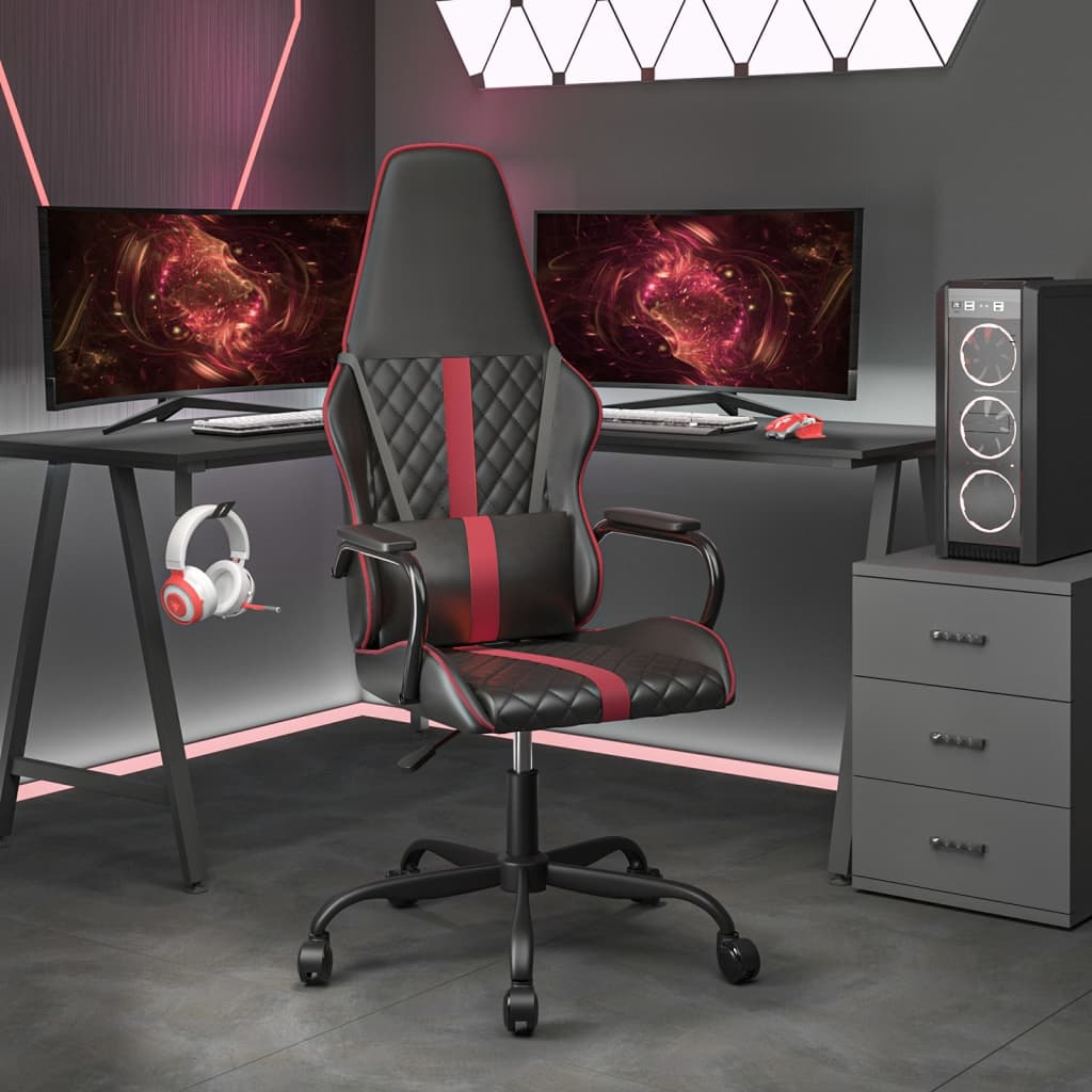 Vetonek Silla gaming cuero sintético negro y rojo vino tinto