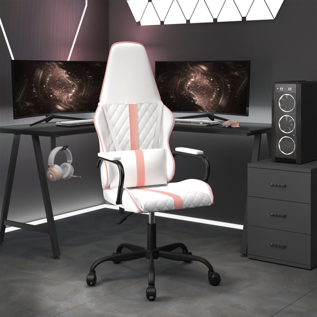 Silla gaming cuero sintético blanco y rosa vidaXL