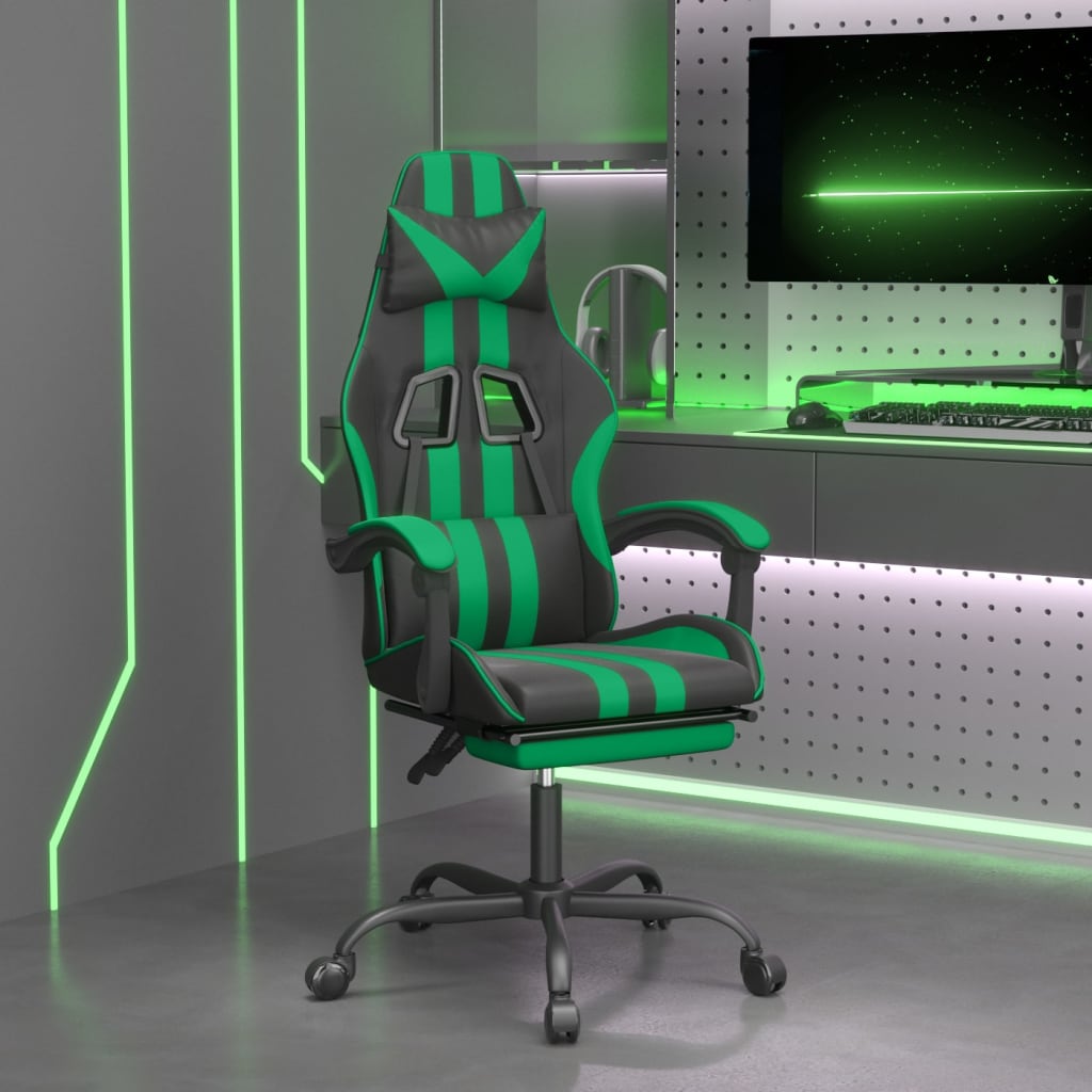 Vetonek Silla gaming con reposapiés cuero sintético negro verde