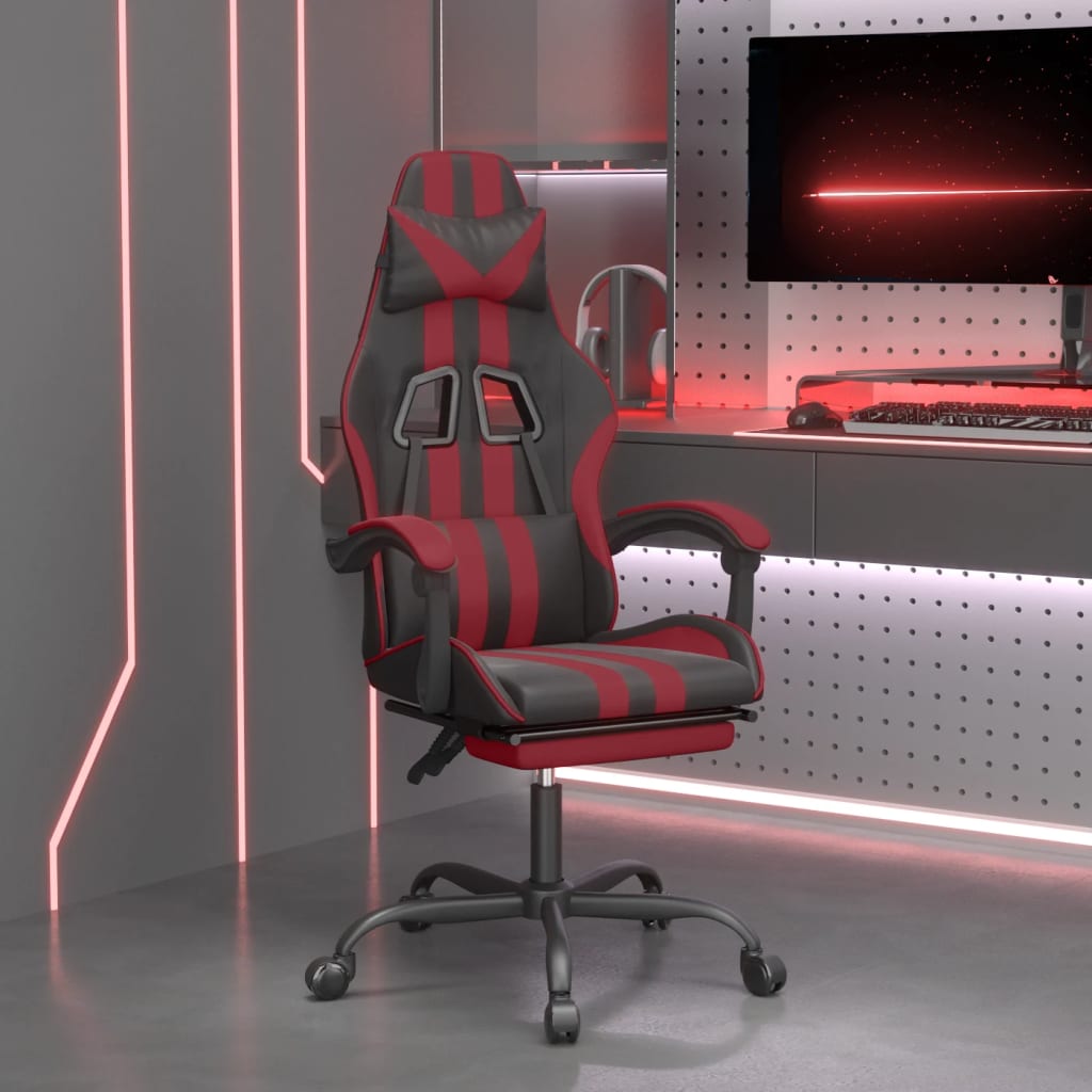 Vetonek Silla gaming con reposapiés cuero sintético negro rojo tinto