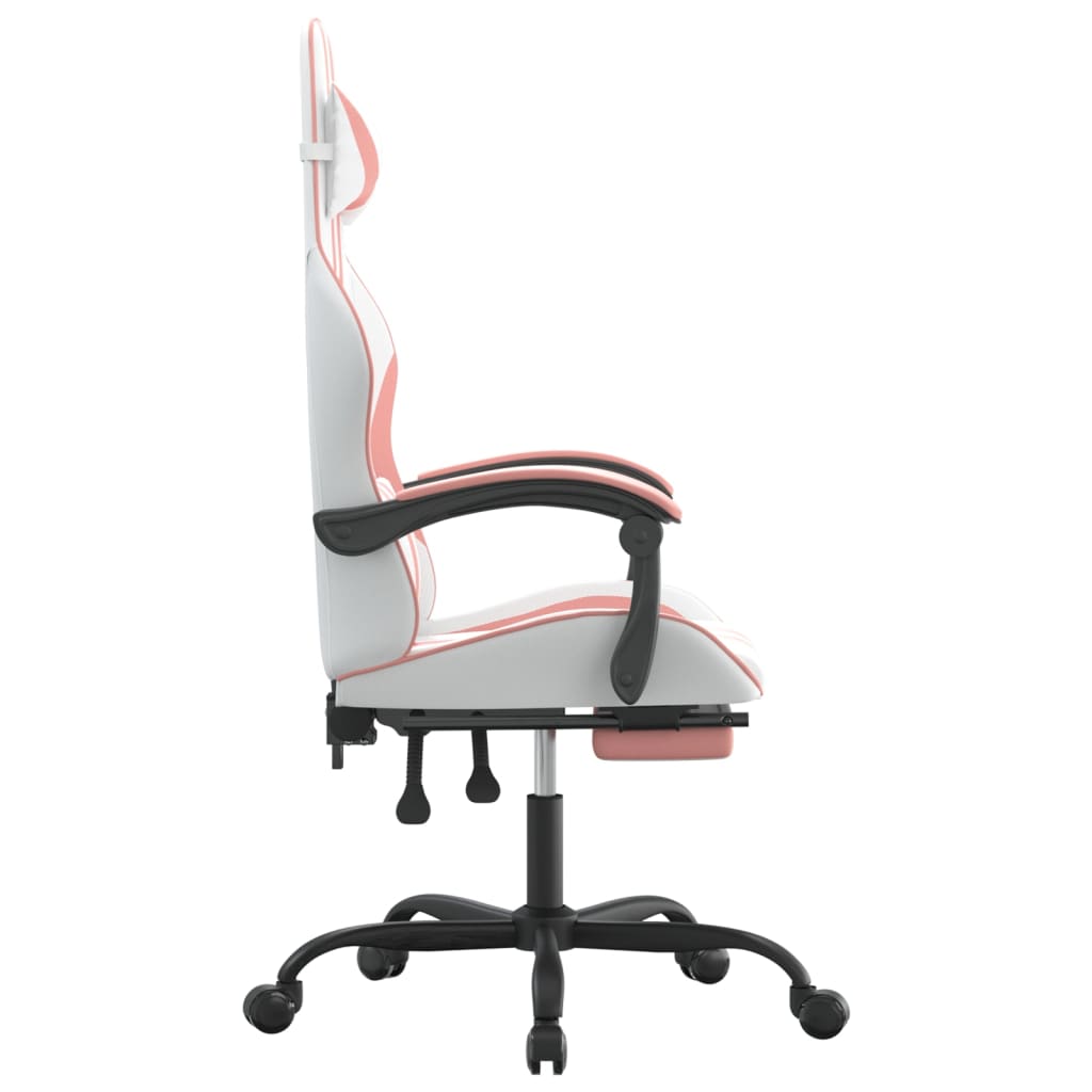 Silla gaming con reposapiés cuero sintético blanco y rosa vidaXL