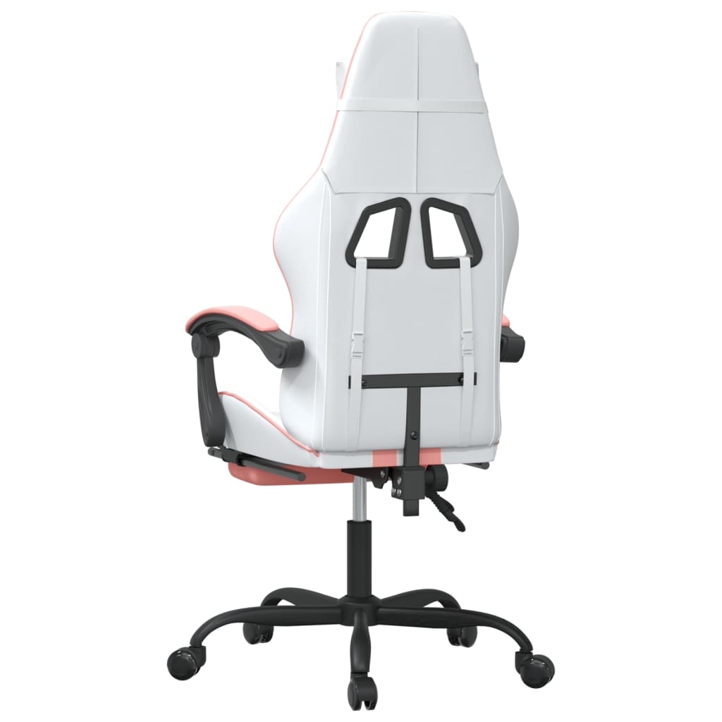 Silla gaming con reposapiés cuero sintético blanco y rosa vidaXL