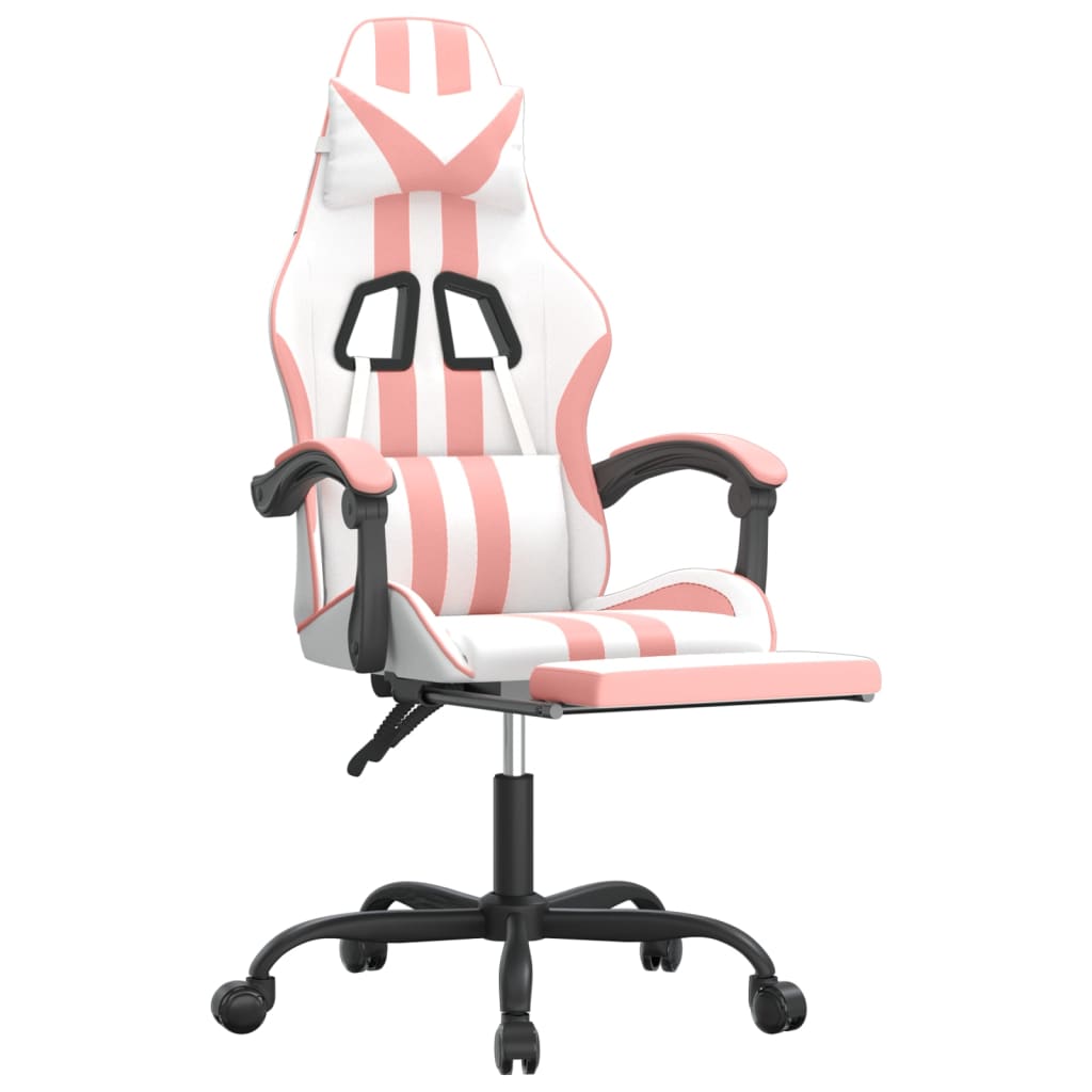 Silla gaming con reposapiés cuero sintético blanco y rosa vidaXL