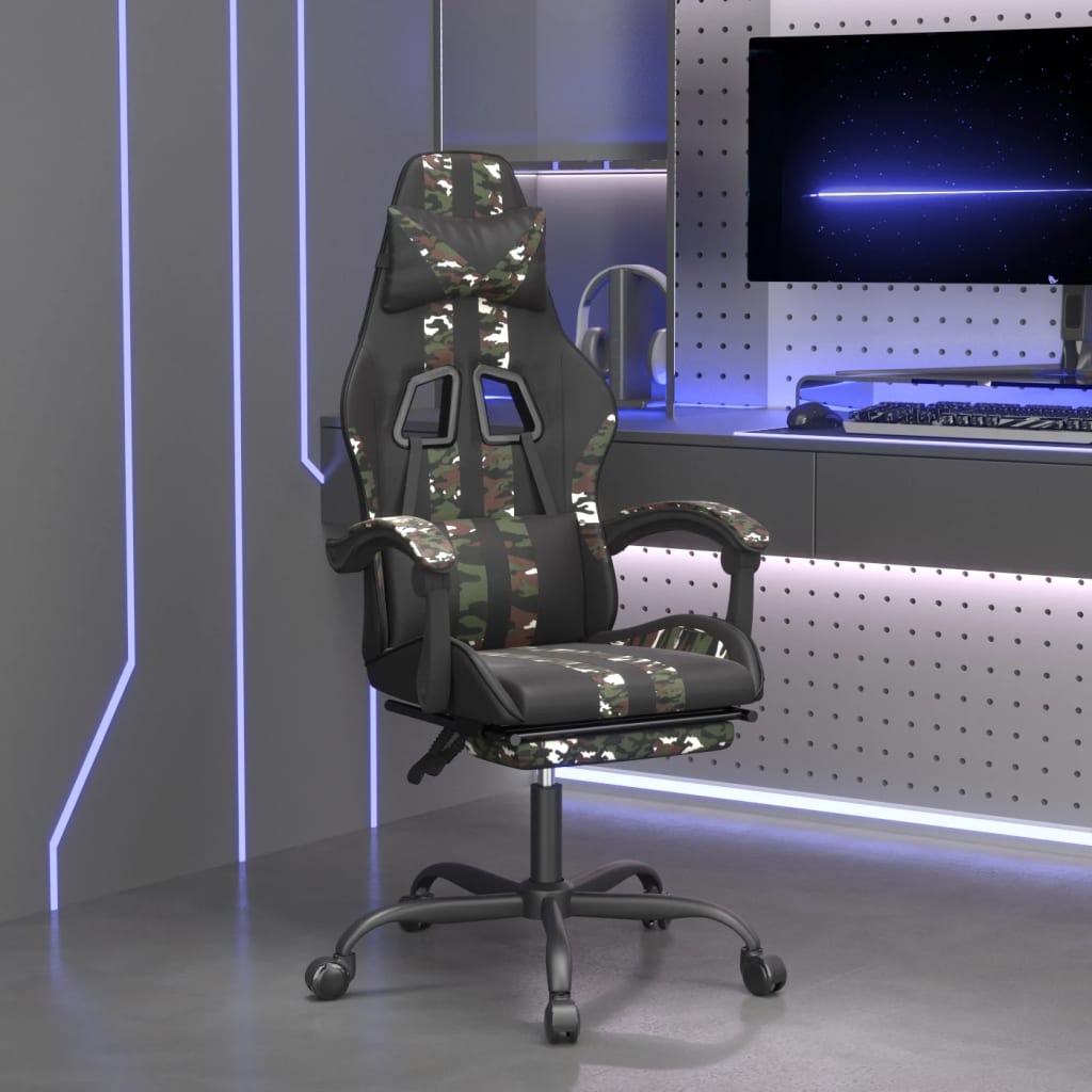 Vetonek Silla gaming con reposapiés cuero sintético negro camuflaje