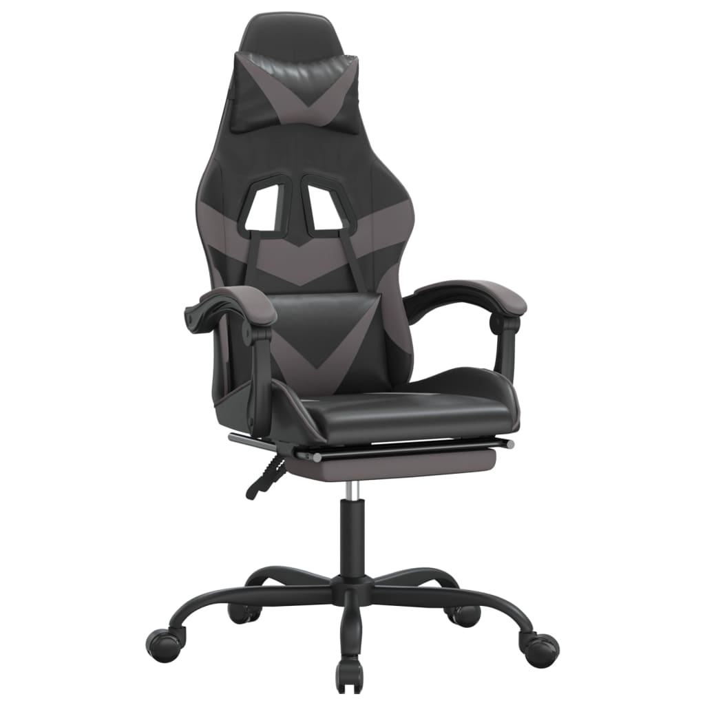 Silla gaming con reposapiés cuero sintético negro gris vidaXL