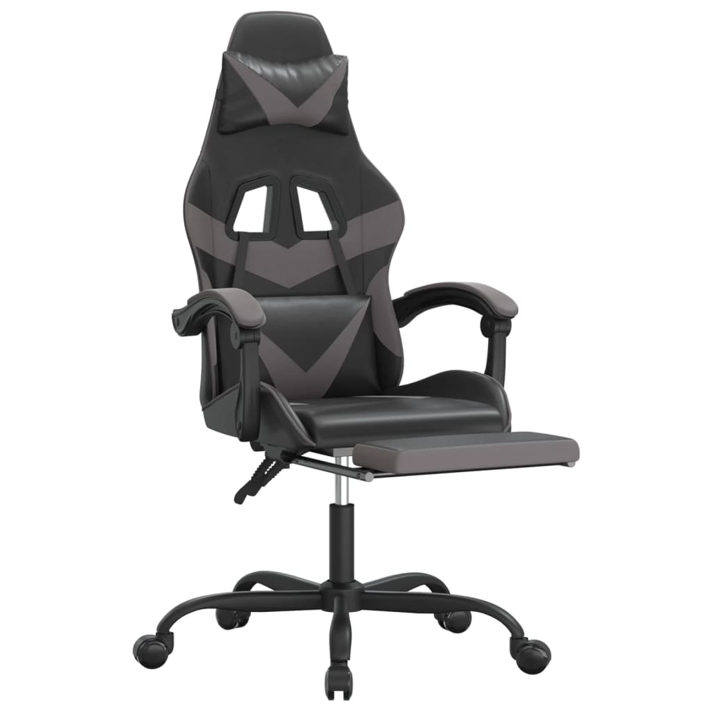 Silla gaming con reposapiés cuero sintético negro gris vidaXL