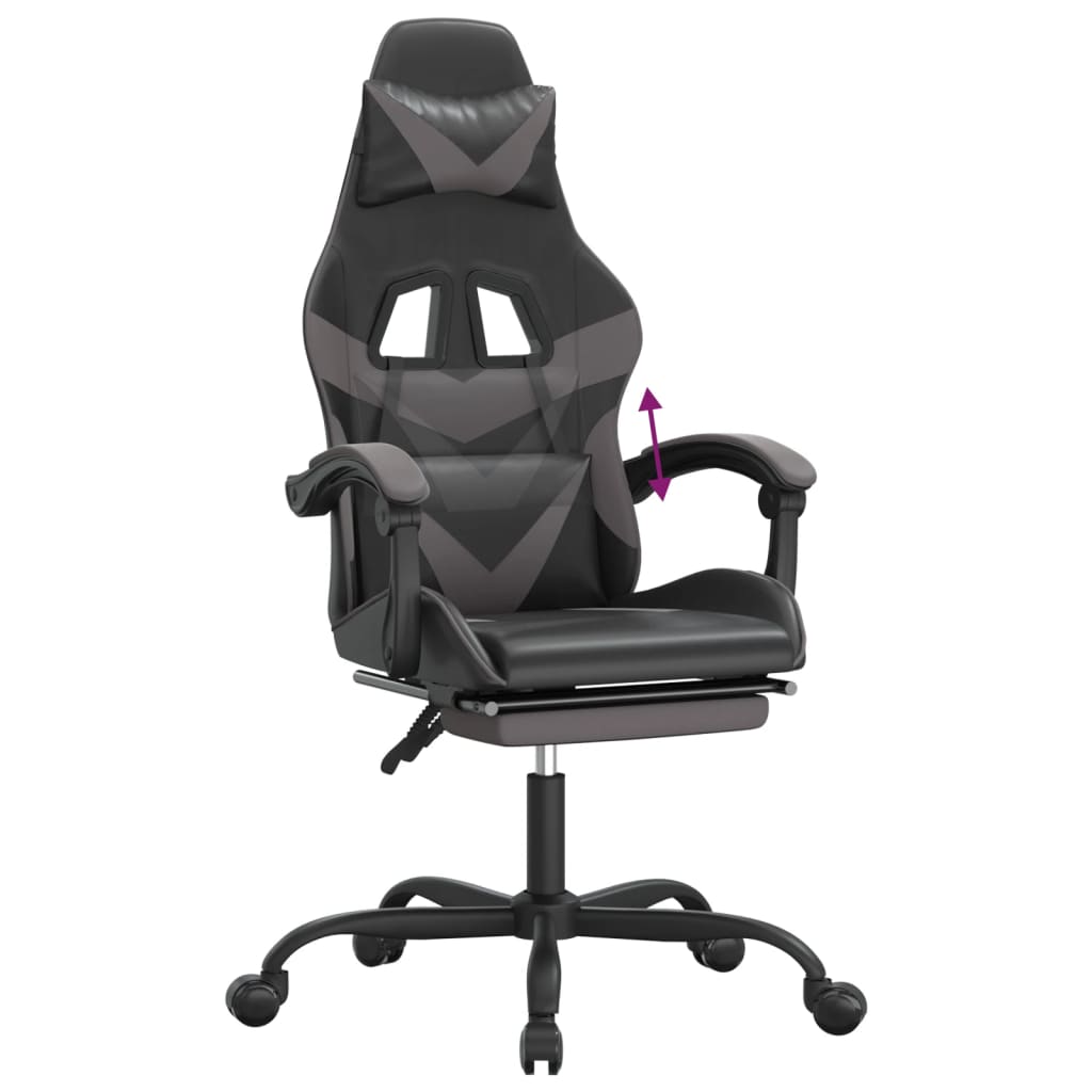 Silla gaming con reposapiés cuero sintético negro gris vidaXL