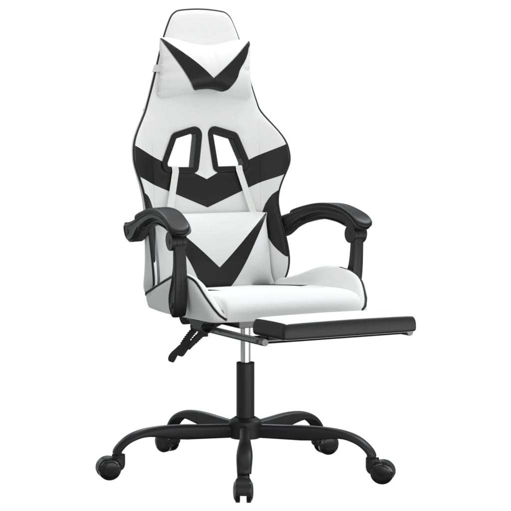 Silla gaming con reposapiés cuero sintético blanco negro vidaXL