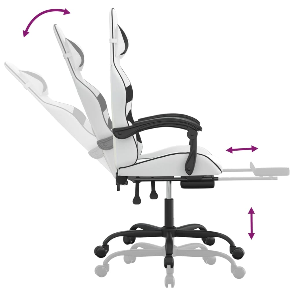 Silla gaming con reposapiés cuero sintético blanco negro vidaXL