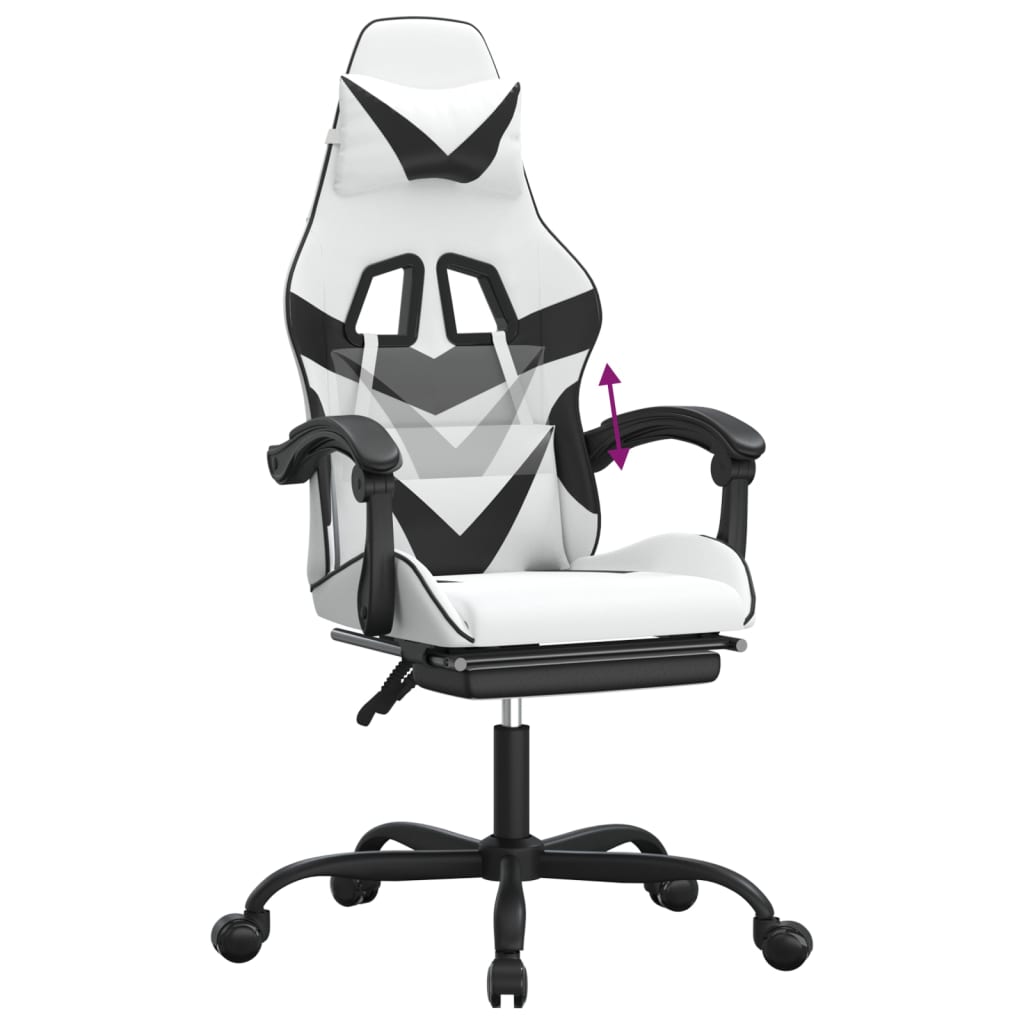 Silla gaming con reposapiés cuero sintético blanco negro vidaXL