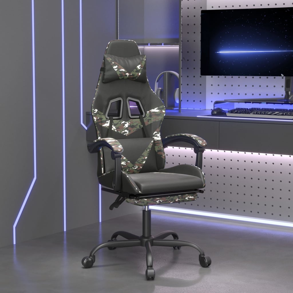 Vetonek Silla gaming con reposapiés cuero sintético negro camuflaje