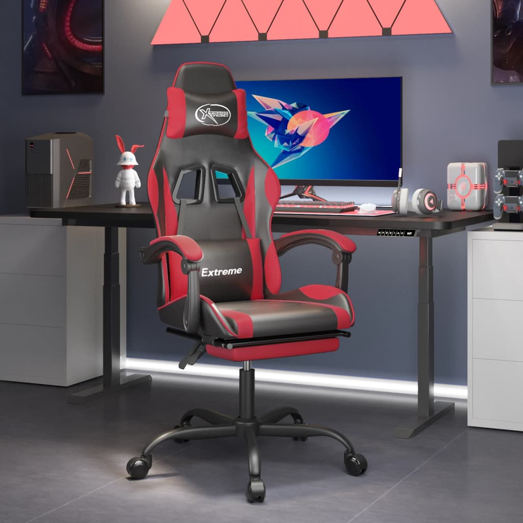 Vetonek Silla gaming con reposapiés cuero sintético negro rojo