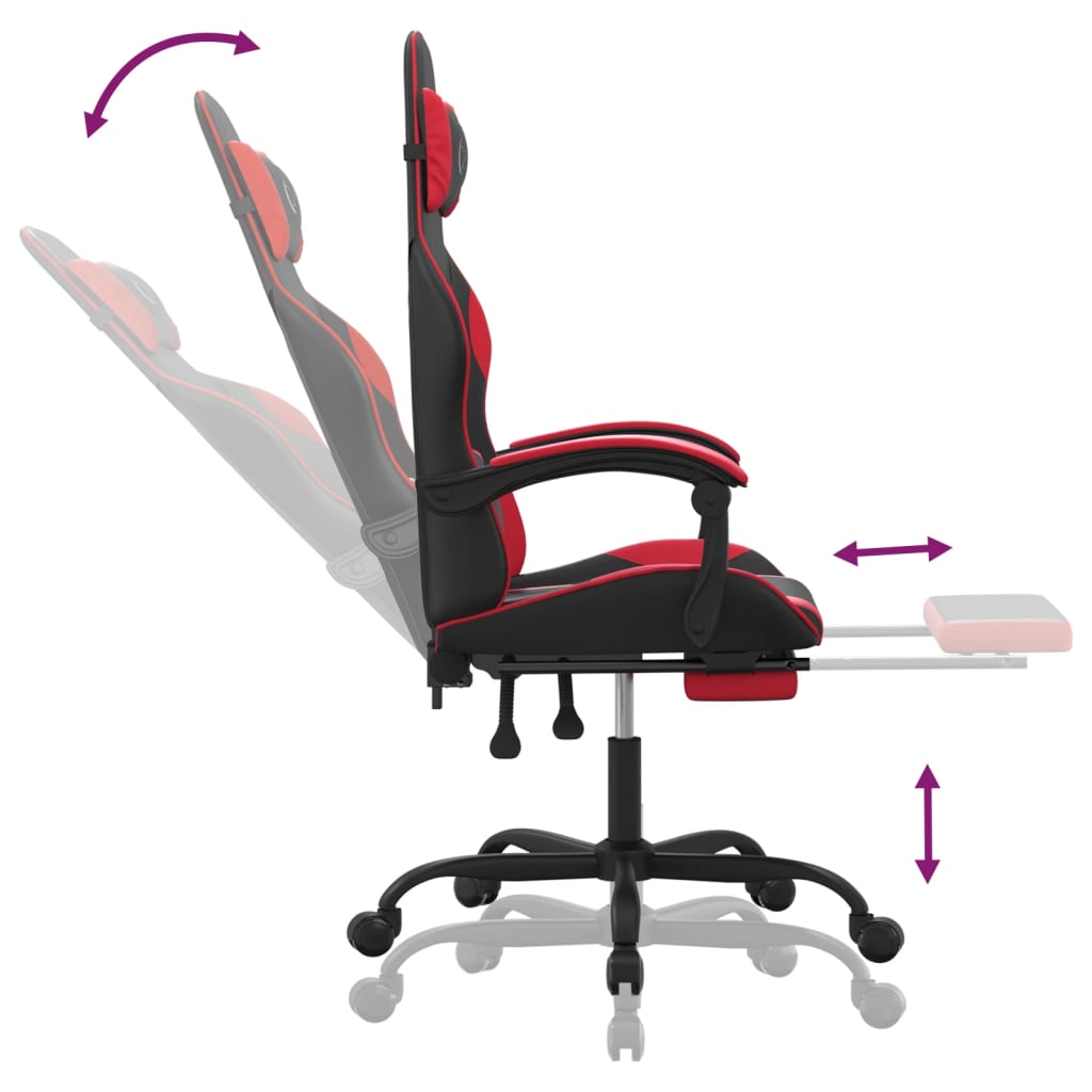 Silla gaming con reposapiés cuero sintético negro rojo vidaXL