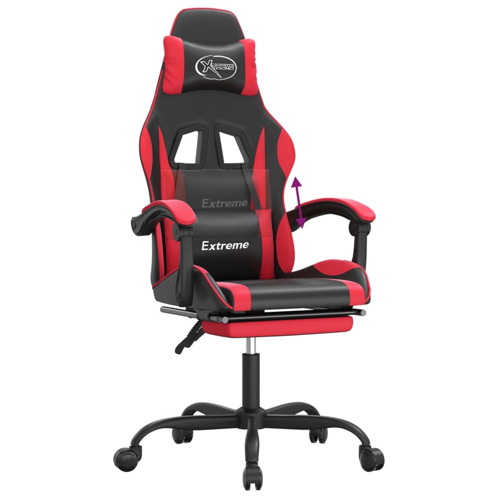 Silla gaming con reposapiés cuero sintético negro rojo vidaXL