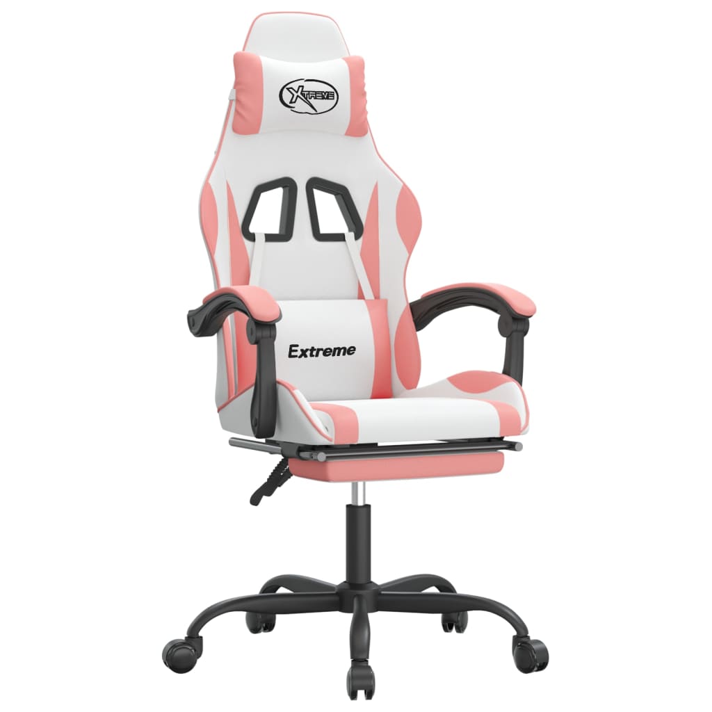 Silla gaming con reposapiés cuero sintético blanco y rosa vidaXL