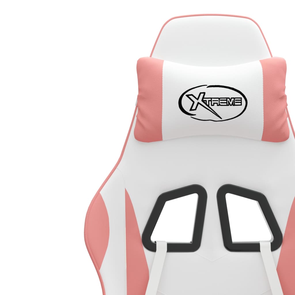 Silla gaming con reposapiés cuero sintético blanco y rosa vidaXL