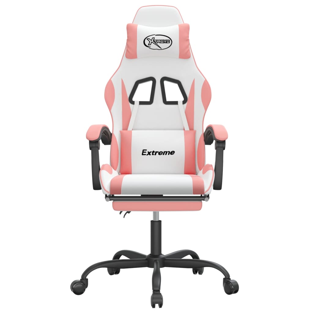 Silla gaming con reposapiés cuero sintético blanco y rosa vidaXL