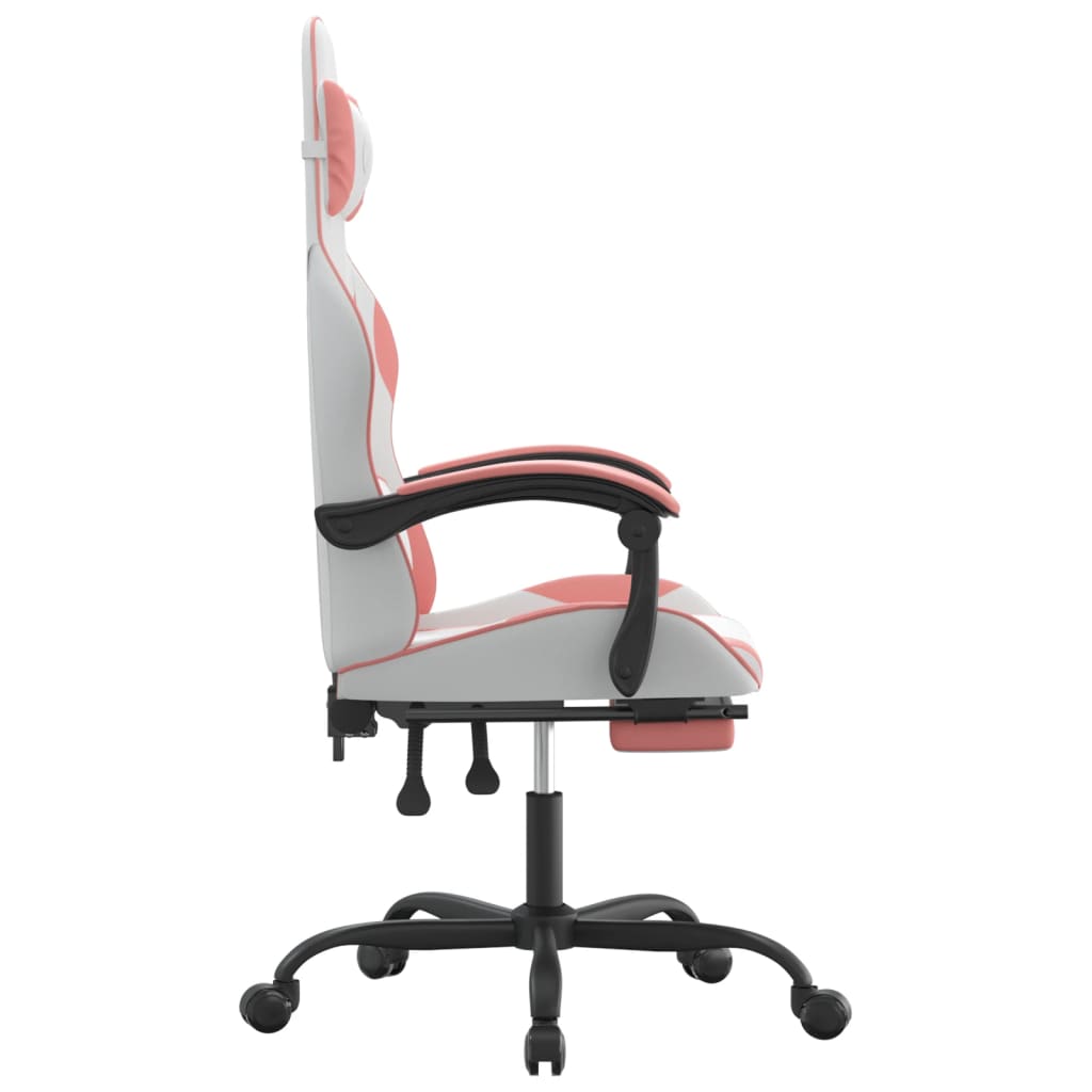 Silla gaming con reposapiés cuero sintético blanco y rosa vidaXL