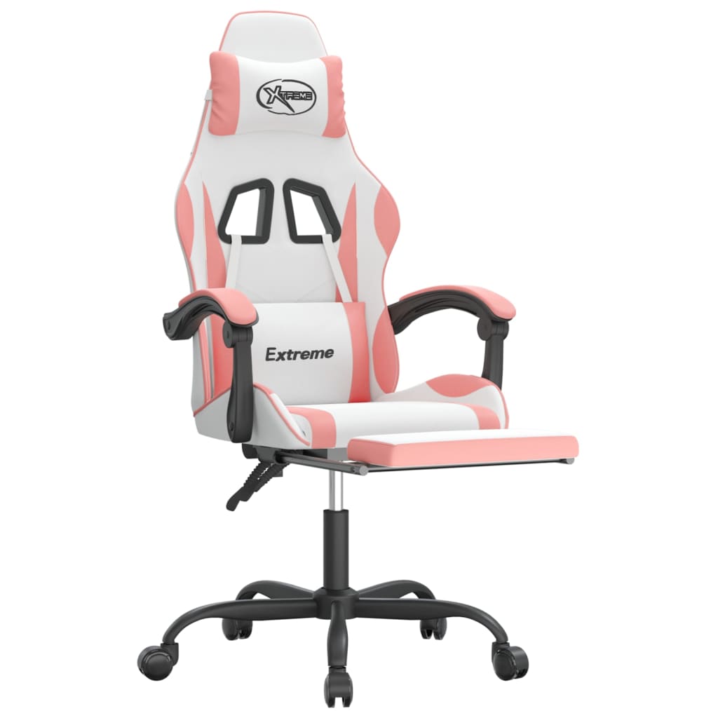 Silla gaming con reposapiés cuero sintético blanco y rosa vidaXL