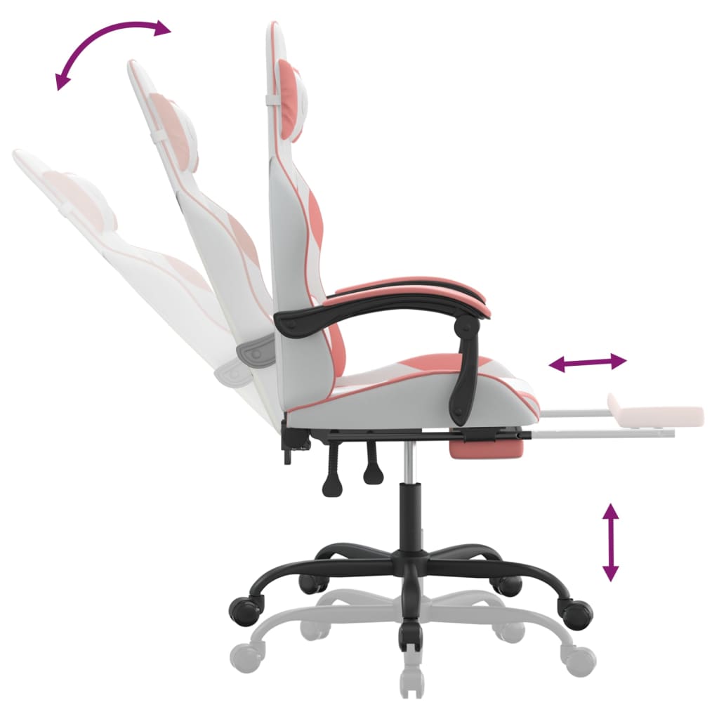 Silla gaming con reposapiés cuero sintético blanco y rosa vidaXL