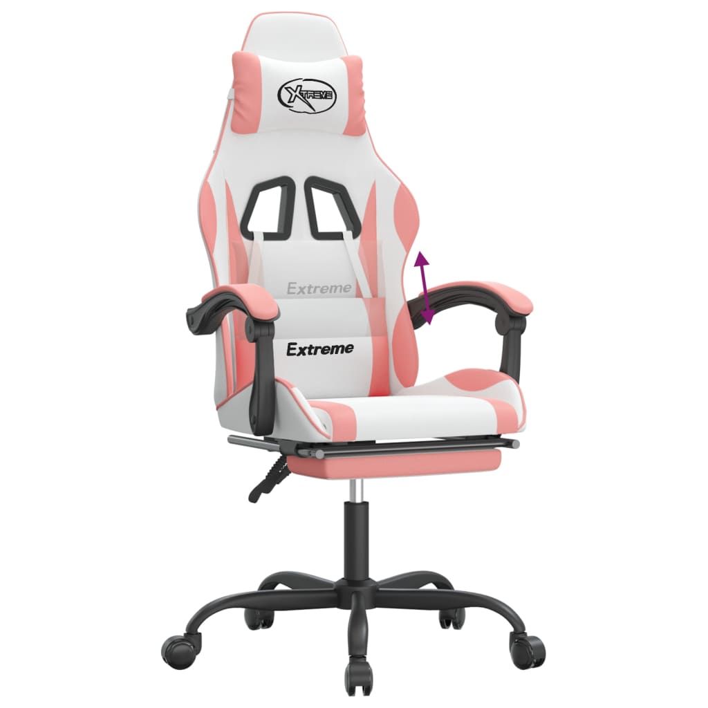 Silla gaming con reposapiés cuero sintético blanco y rosa vidaXL