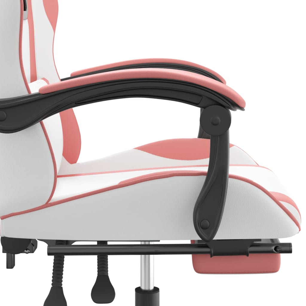 Silla gaming con reposapiés cuero sintético blanco y rosa vidaXL