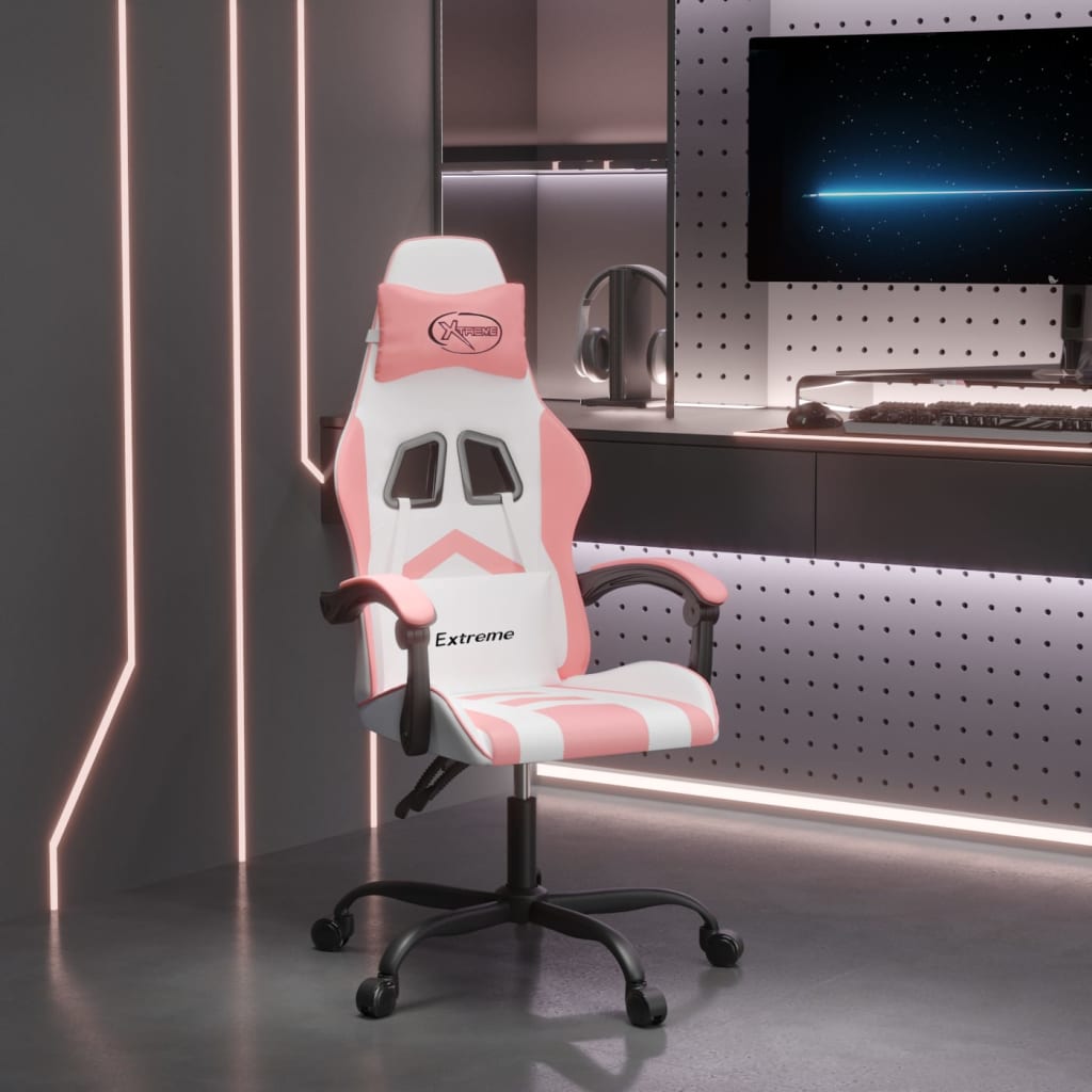 Vetonek Silla gaming cuero sintético blanco y rosa