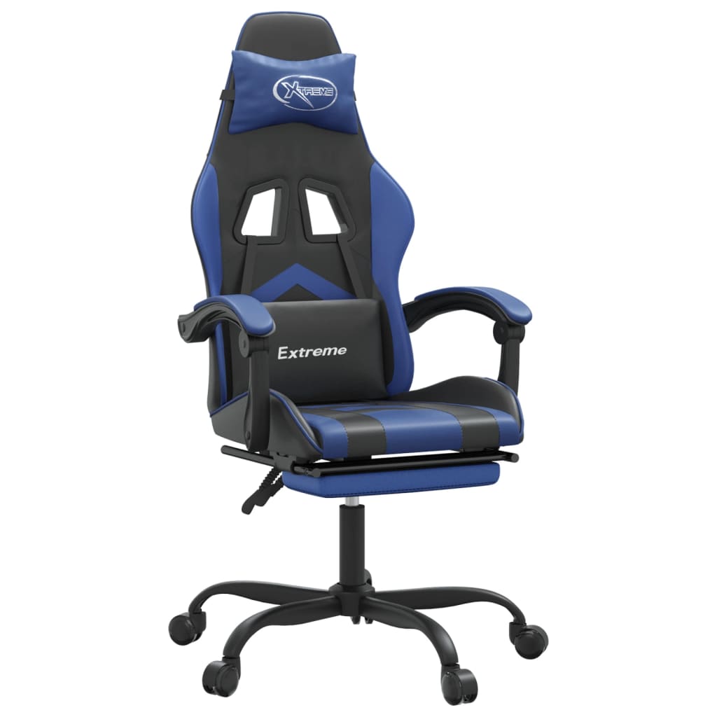 Silla gaming con reposapiés cuero sintético negro azul vidaXL