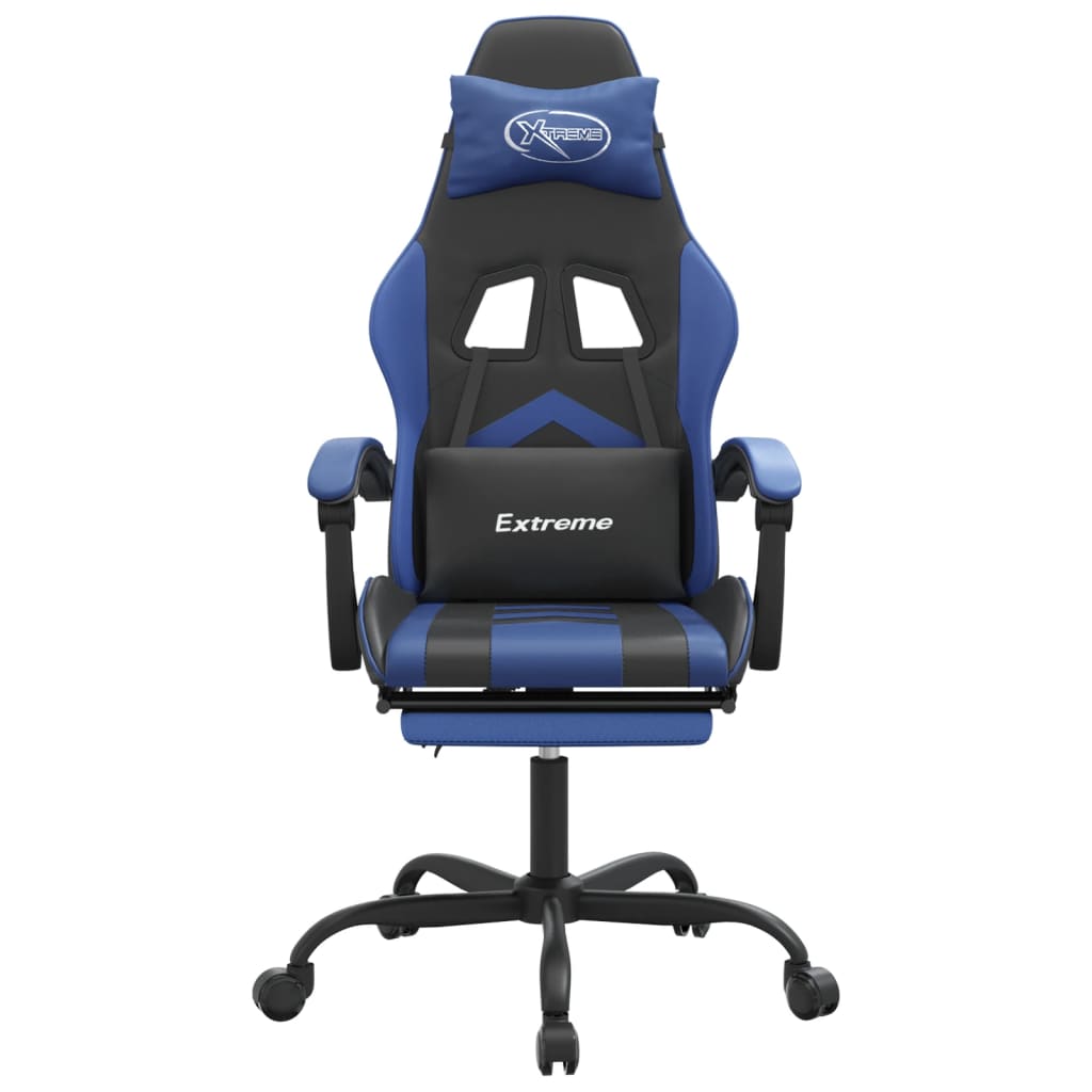 Silla gaming con reposapiés cuero sintético negro azul vidaXL