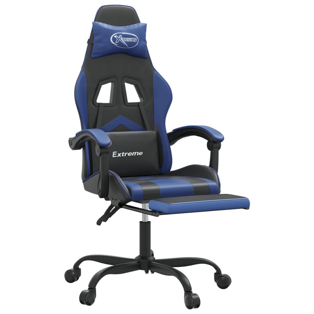 Silla gaming con reposapiés cuero sintético negro azul vidaXL