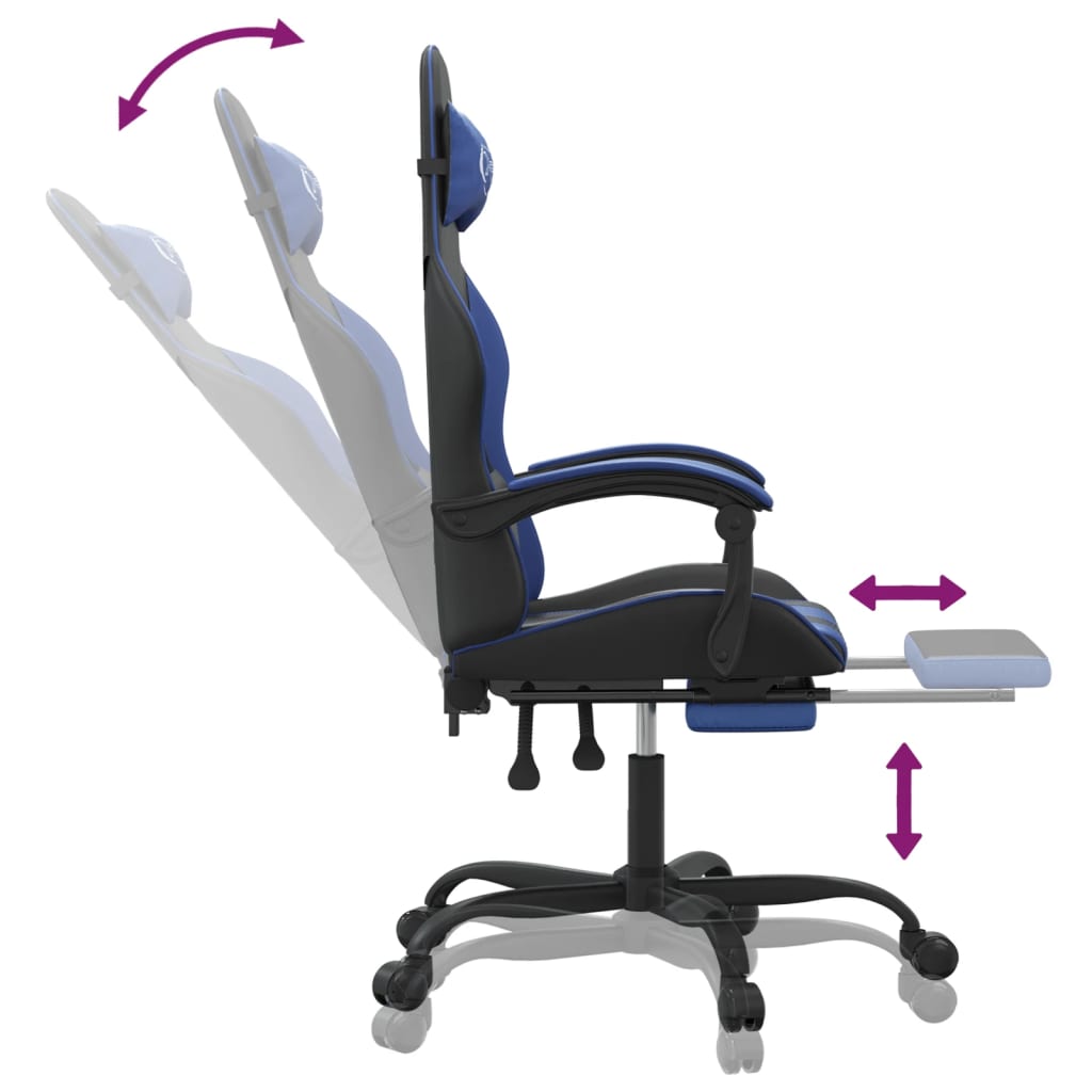 Silla gaming con reposapiés cuero sintético negro azul vidaXL